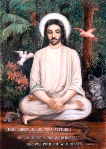 Jesus em sua postura de Yoga. Fonte da imagem: http://sfvedanta.org/the-society/old-temple/old-temple-paintings/ 